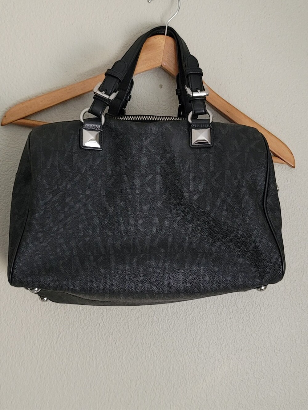 Michael Kors Black Logo-Print Duffel with Silver Accents - Picture 7 of 15